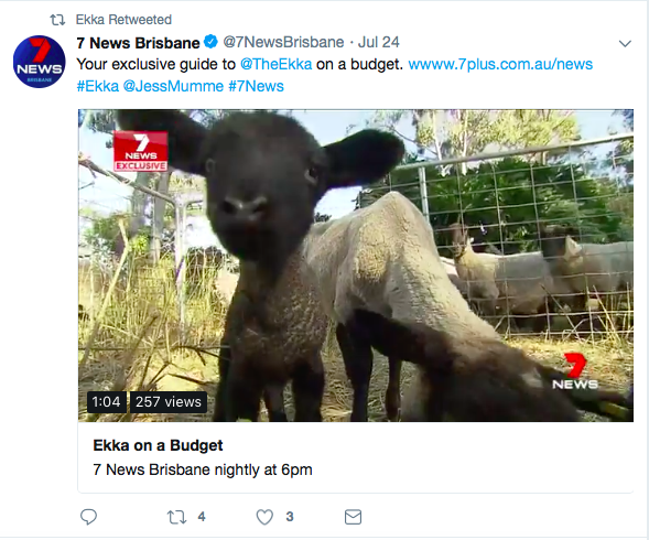Screenshot of the Brisbane Ekka Twitter account retweeting social media content.