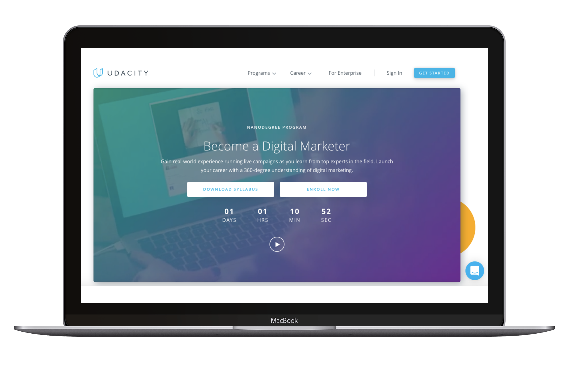 Screenshot of online digital marketing training platform, Udacity.