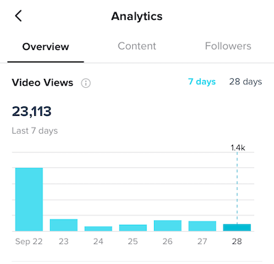 TikTok account analytics dashboard displaying the total number of profile video views.